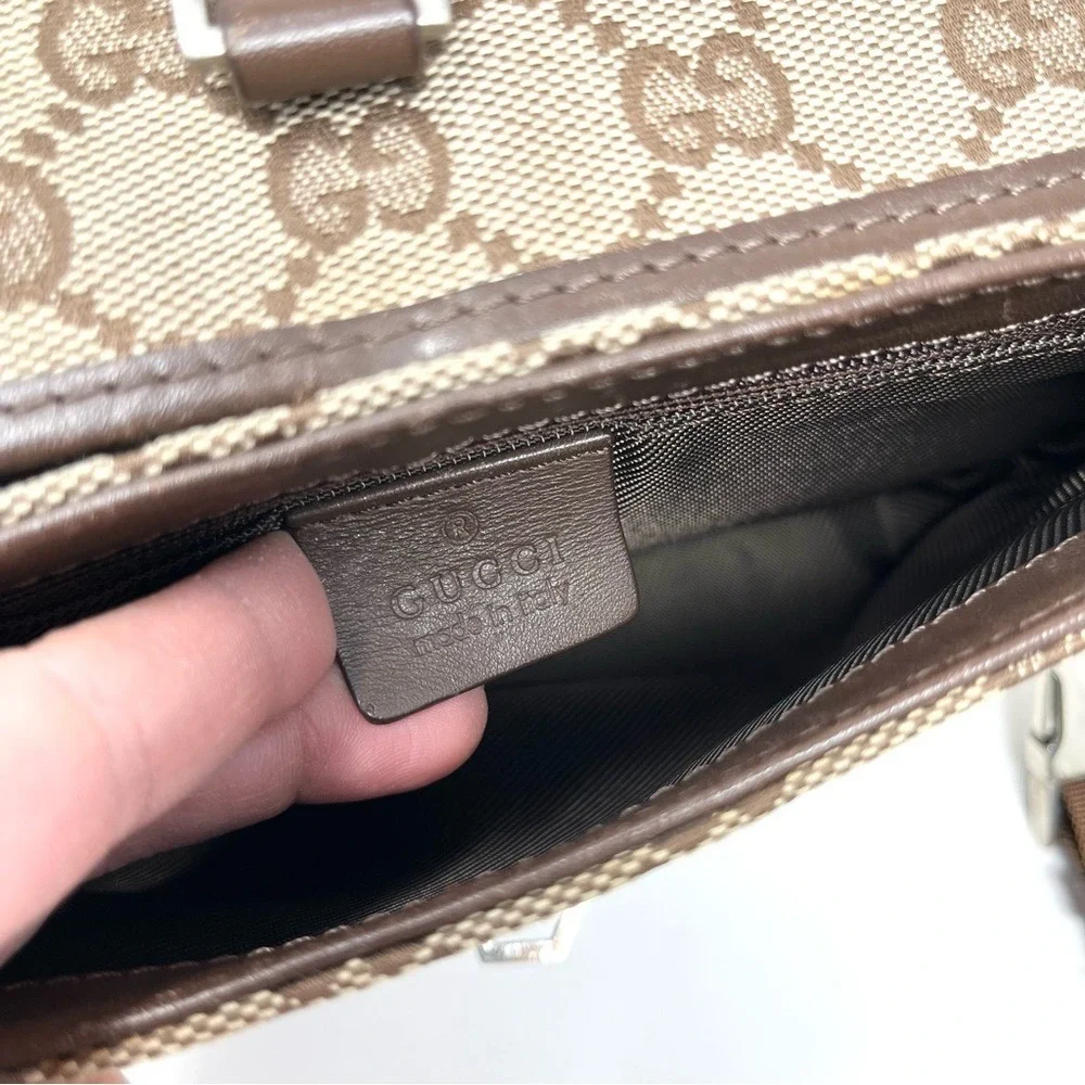 Gucci Jackie GG Logo Monogram Belt Bum Waist Bag Crossbody Purse Brown Canvas